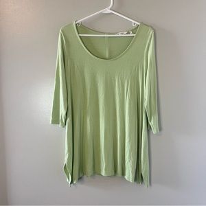 Soft Surrundings Green 3/4 Sleeve Tunic Stretch Zipper Back Top Size Med…